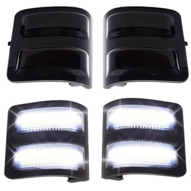 Imagem de HAHLOMEI Luzes marcadoras de espelho lateral de LED Switchback compatíveis com luzes de seta de espelho lateral 2008-2016 Ford F250 F350 F450 F550, lentes fumê DRL, reboque de estacionamento para
