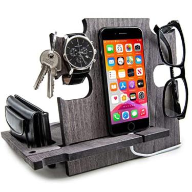 Imagem de Organizador de mesa, docking station — suporte de mesa de cabeceira para homens, suporte para smartphone (cinza)