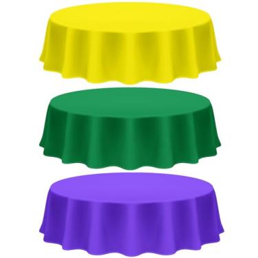 Imagem de Amylove 6 peças de toalha de mesa redonda de plástico, 213 cm, verde, amarela, roxa, descartável, clássica, para festas e ocasiões especiais