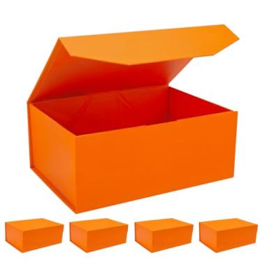 Imagem de Caixa de presente laranja com fecho magnético 24x17,5x10 cm, Pacote com 5 caixas de armazenamento retangulares dobráveis para presentes, casamentos, Natal, aniversários, Dia das Mães