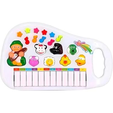 Imagem de Mini Teclado Musical Infantil Fazendinha, 12 Teclas, Sons de Animais, Branco