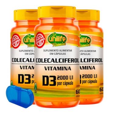 Imagem de Vitamina D3 - Colecalciferol Unilife 60 Cápsulas 3un + Porta Cápsulas