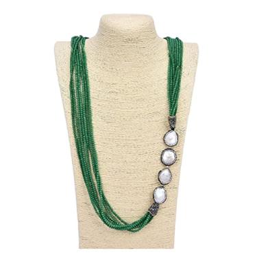 Imagem de URMIBDAI Colares femininos joias 94 cm 7 fios cristal verde pavê moeda branca keshi colar de pérola