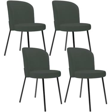 Imagem de Kit 4 Cadeiras Sala de Jantar Estofada Gavi L02 Linho Verde Musgo - Lyam Decor