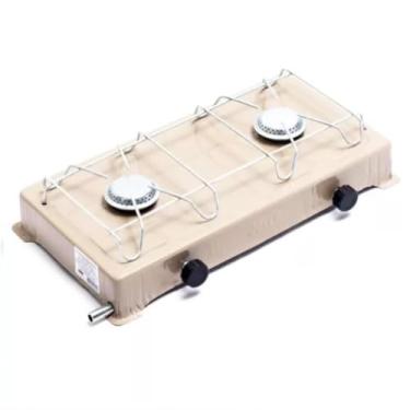 Imagem de Mini Fogão Portátil Baixa Pressão a GAS Duas Bocas Fogo Forte Gaz Camping (BEGE)