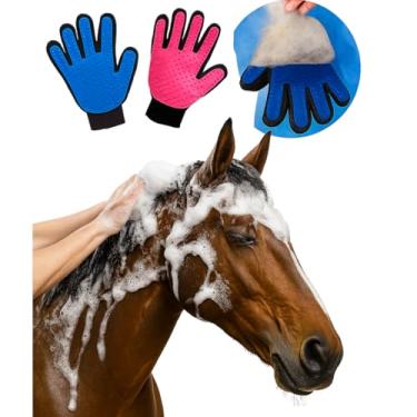 Imagem de Kit Limpeza Cavalo Banho Escova Silicone E Luva Tira Pelos, luvas de cuidados para cavalos