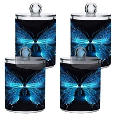 Imagem de ATTX Dispensador de suporte de borboleta azul para bola de algodão, cotonete, frasco de boticário de plástico transparente, pote de armazenamento de cozinha para decoração de casa, pacote com 4 (861)