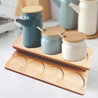 Imagem de Porta Condimentos Giratorio，Porta Temperos，Prateleira Dupla De Bambu Porta Tempero Giratório(Porta Tempero 35.5x20x5cm)
