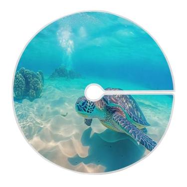 Imagem de ATTX Saia de árvore de Natal com tartaruga marinha verde havaiana 119 cm, decoração festiva para festas de Natal e Ano Novo #351