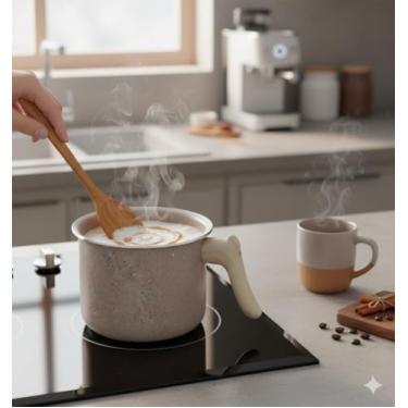 Imagem de Leiteira Antiaderente Ø14cm Marble para Indução – Cabo de Madeira Premium