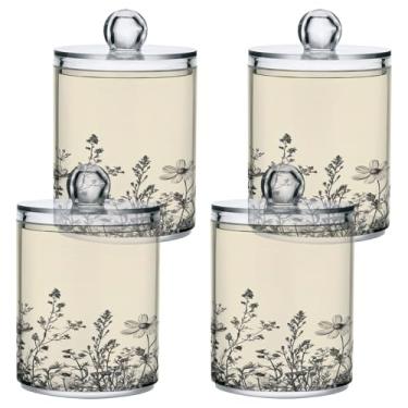 Imagem de ATTX Dispensador de suporte Qtip de ervas e flores silvestres para bola de algodão, cotonete, frasco de boticário transparente, decoração de casa, pote de armazenamento de cozinha, pacote com 4 (285)