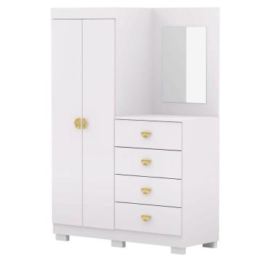 Imagem de Cômoda Guarda-roupa Com 4 Gavetas E 5 Prateleiras Com Espelho Cristine Branco/camarim