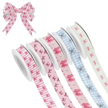 Imagem de SEHANY 5 rolos de fita de Natal 0,59 polegadas 5 jardas fitas de tecido laço rosa festival fitas decorativas de Natal para embrulho de presente faça você mesmo artesanato grinalda decoração de férias