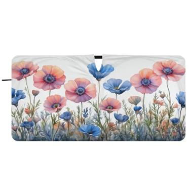 Imagem de Blueangle Para-brisa vintage flores silvestres aquarela - 149.9 cm x 76.2 cm dobrável carro janela frontal blocos pára-sol raios UV viseira de sol (497)