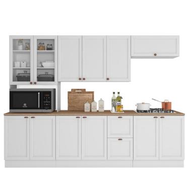 Imagem de Cozinha Modulada Unna 5 Peças Com Paneleiro Duplo Cristaleira Branco - Poliman Móveis Branco