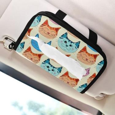 Imagem de SEHANY Porta-lenços de carro de gato fofo, caixa de lenços de papel de carro, suporte de guardanapo retangular dispensador de máscara de carro caixa de lenços de veículo para automóvel universal