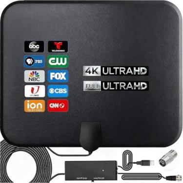 Imagem de Antena de TV interna para Smart TV e todas as Smart TVs, antena digital HD com amplificador de sinal amplificador, antena de TV para canais locais internos e externos, suporta 4K 1080p preto e grande