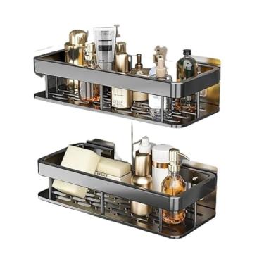 Imagem de Suportes De Parede Para Casa De Banho - Prateleiras De Armazenamento Em AlumíNio, Prateleiras Adesivas E AcessóRios(KIT 2-preto)