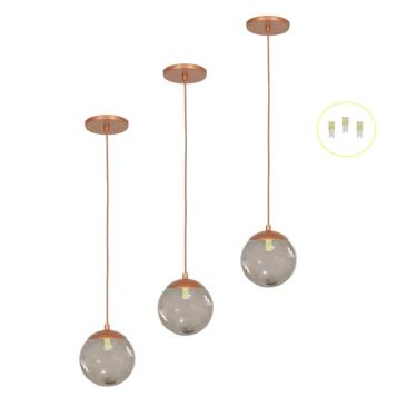 Imagem de Kit 3 Pendentes Jabuticaba Cobre Bola Globo De Vidro + Led V