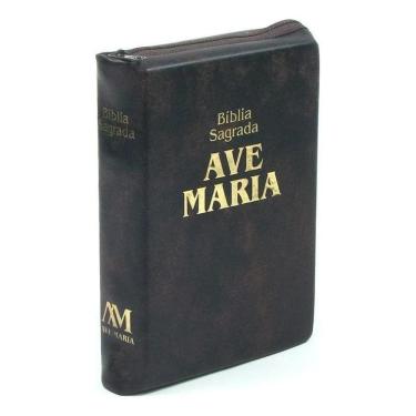 Imagem de Bíblia Sagrada Com Zíper Tamanho Médio Marrom Ave Maria