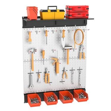 Imagem de TORACK Pegboard de metal com acessórios para parede de garagem, quadro organizador de ferramentas com ganchos, caixas/prateleiras montadas na parede, placa de armazenamento de ferramentas para parede