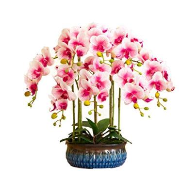 Imagem de LMJYU Flor artificial em vaso Phalaenopsis Arranjo de plantas artificiais, decoração de orquídeas falsas com vaso de cerâmica