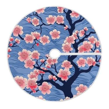 Imagem de Wassud Saia de árvore de Natal elegante flores de cerejeira decorações de árvore de Natal, enfeites de Natal, tapete de árvore grande para decoração de festa de ano novo, 122 cm