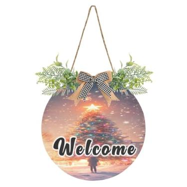 Imagem de YETTASBIN Placa de boas-vindas para árvore de Natal, placa de parede à prova d'água, guirlanda decorativa de alpendre para inauguração de casa, quintal, jardim, decoração de férias, 30 x 30 cm