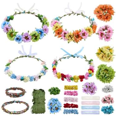 Imagem de INFUNLY Conjunto de 30 coroas de flores artificiais faça-você-mesmo 6 cores de girassol, coroas de casamento, flor de ameixa, para pendurar na porta da frente, kit de pulseiras femininas