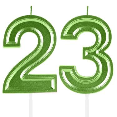 Imagem de Velas de aniversário de 23 anos, numerais verdes, 23 topper de bolo, decoração para meninas e meninos, tema de aniversário, festa de casamento, artigos de celebração