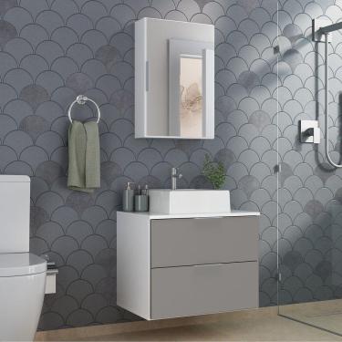 Imagem de Conjunto Gabinete Banheiro Rubi 60cm Gabinete + Cuba + Espelheira Branco Cinza