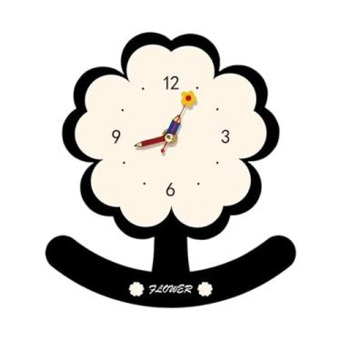 Imagem de MotiveTech Relógio de mesa silencioso, decoração elegante para quarto, ornamento de madeira em estilo desenho animado, relógio analógico infantil para mesa,