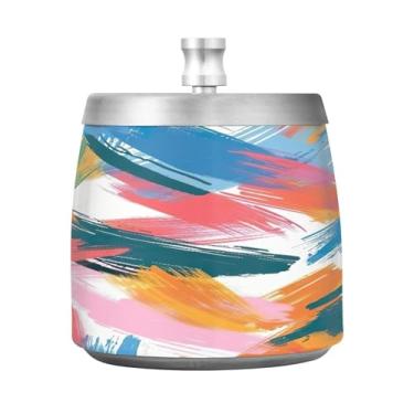 Imagem de STAYTOP Cinzeiro de grafite colorido artístico com tampa, aço inoxidável à prova de vento, cinzeiro sem fumaça, grande cinzeiro de cigarro ao ar livre para decoração de escritório em casa