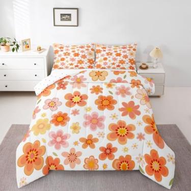 Imagem de Erosebridal Conjunto de edredom retrô anos 70 | Conjunto de cama vintage de outono floral vintage com estampa de boêmia, edredom pastoral, macio, quente, 3 peças com 2 fronhas
