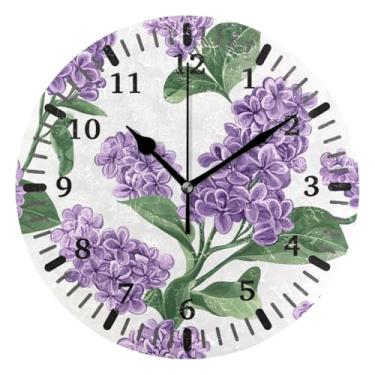 Imagem de CEBUGI 1 relógio de parede lilás, 1 relógio de parede operado por bateria, relógios de parede silenciosos sem tique-taque para cozinha, banheiro, quarto, escritório, decoração 25,4 cm
