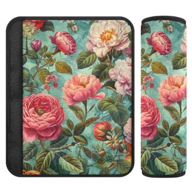 Imagem de Burbuja Capa de cinto de segurança de carro floral elegante protetor de cinto de segurança de carro macio confortável para alça de ombro de assento de carro, 1 par médio