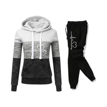 Imagem de Conjunto De Moletom Feminino Com Capuz E Calças De Cor Block Casual Pa
