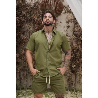 Imagem de Conjunto Masculino de Linho Social Camisa botão e Bermuda Linho - Mitc