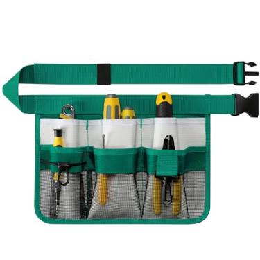 Imagem de Avental de jardim para mulheres, cinto de ferramentas ajustável com 8 bolsos - Cinto de trabalho Oxford resistente para jardinagem, construção (verde)