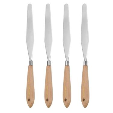 Imagem de Generic 4 peças 18# faca de paleta de pintura pontiaguda de aço inoxidável espátula de arte de pintura facas de palete raspadores ferramentas com cabo de plástico para mistura de tela de óleo acrílica