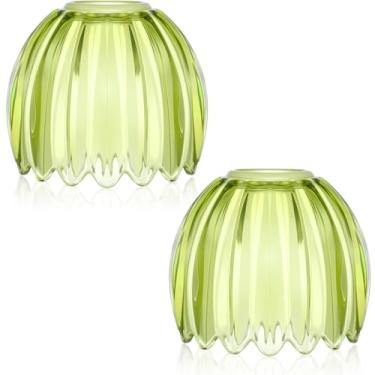 Imagem de Teenyyou Abajur de tulipa de vidro, 4 peças, abajur de arte de flor, 4,16 cm, parte superior x 11,32 cm de diâmetro x 11 cm de altura, abajures de lírio, substituição para decoração de lustre de mesa