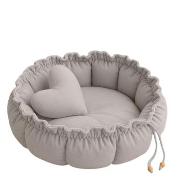 Imagem de Caminha Redonda Cama Pet Confortável para Cachorro e Gato com Almofada de Coração(CINZA,G 60CM)
