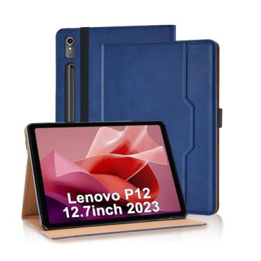 Imagem de Varohix Capa para Lenovo Tab P12 12,7 polegadas 2024 capa (modelo: TB370FU) suporte de visualização multiângulo com alça de mão, azul