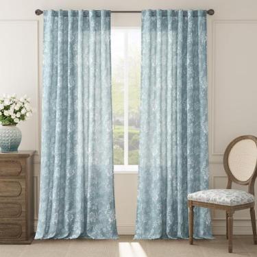 Imagem de Cortinas jinchan Linen Floral 2 painéis 240x127cm azul claro