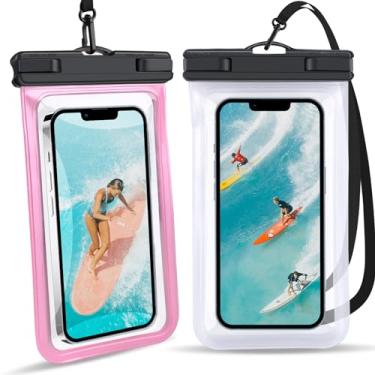 Imagem de Bolsa de telefone impermeável pacote com 2 - capa IPX8 à prova d'água para iPhone 15 14 13 12 Pro Max Plus Samsung Google Pixel, até 7,2 polegadas - Bolsa seca subaquática caiaque cruzeiro praia