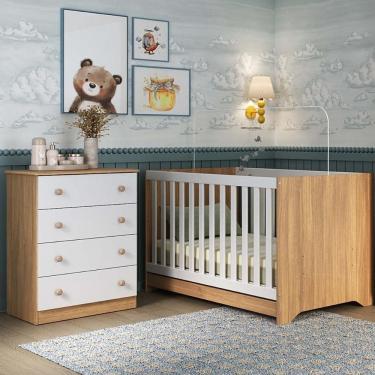 Imagem de Berço Americano 3 Em 1 Com Cômoda 4 Gavetas Encanto Multimóveis MP4687 Madeirado-branco