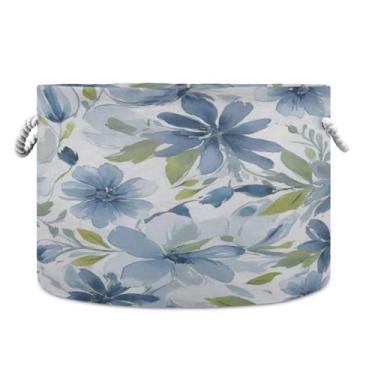 Imagem de JUZIHAI Cesta de armazenamento dobrável com estampa de flores, cesto de roupa suja para bebê, cobertor com alças de corda de algodão, caixa organizadora de armário dobrável para quarto, berçário, casa