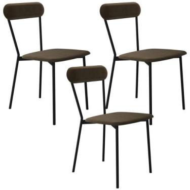 Imagem de Kit 03 Cadeiras Estofada Para Sala De Jantar Liora Preto C01 Veludo Ma