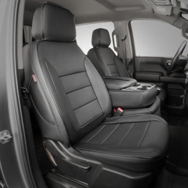 Imagem de EKR Capas de assento de carro Sierra personalizadas para Silverado 1500/GMC Sierra 1500 e 2500 HD 3500 - Couro (preto)