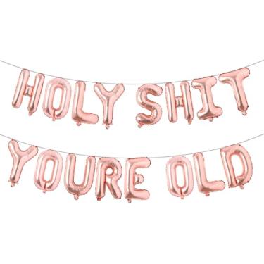 Imagem de Holy Shit You're Old Balloon Banner Decorações de aniversário, balões velhos como , faixa Happy Birthday for Over The Hill, artigos engraçados para decorações de aniversário de velhice (HOLY SHIT